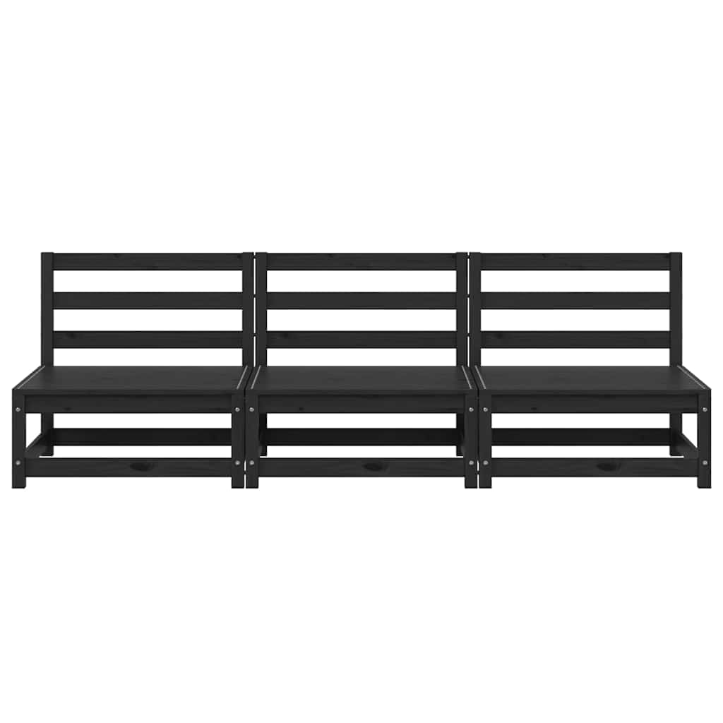 Garden Middle Sofas 3 pcs Black Solid Wood Pine