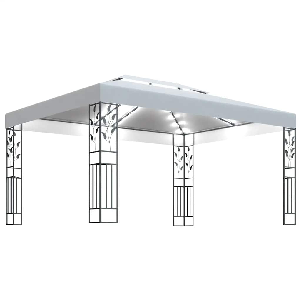 Gazebo with Double Roof&LED String Lights 3x4 m White