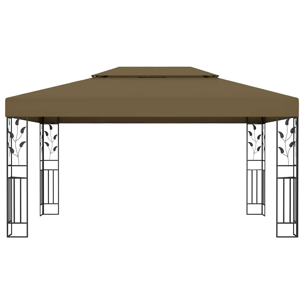 Gazebo with Double Roof&LED String Lights 3x4 m Taupe