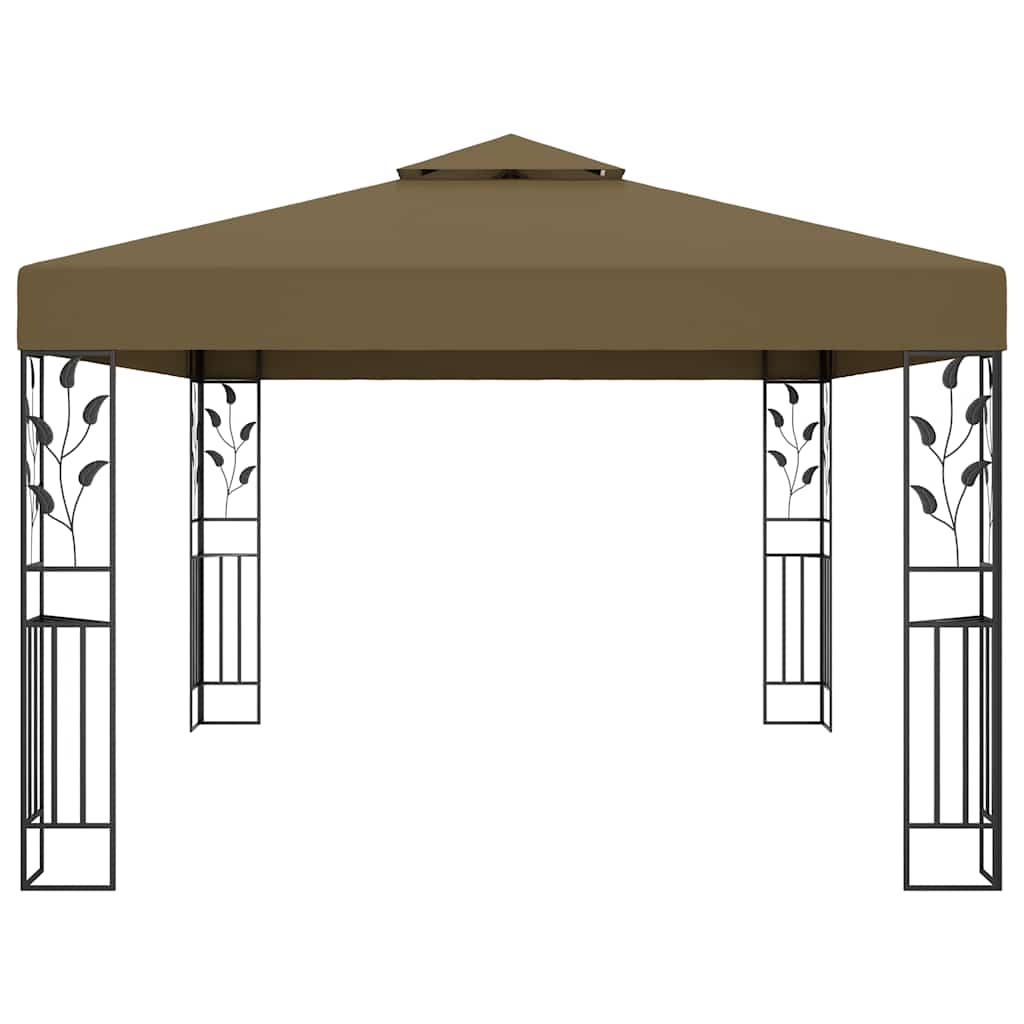 Gazebo with Double Roof&LED String Lights 3x4 m Taupe