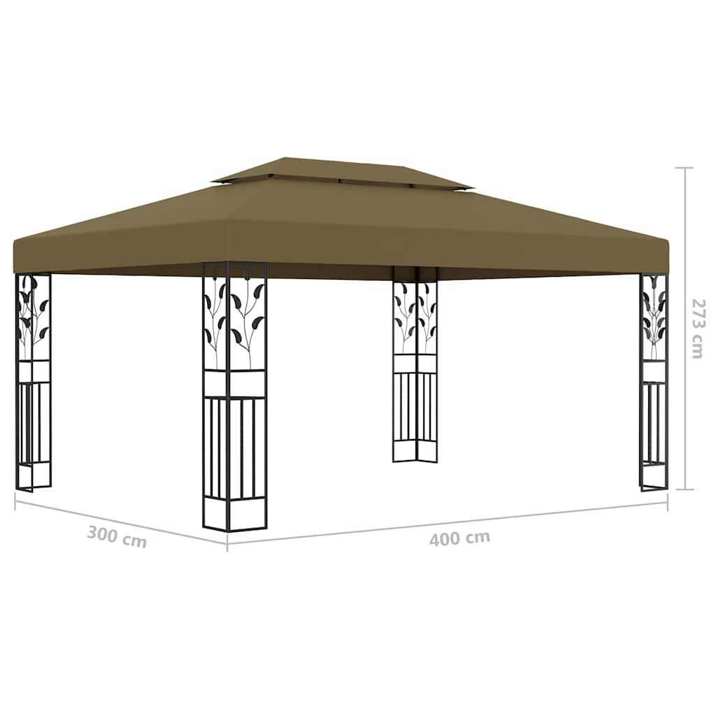 Gazebo with Double Roof&LED String Lights 3x4 m Taupe