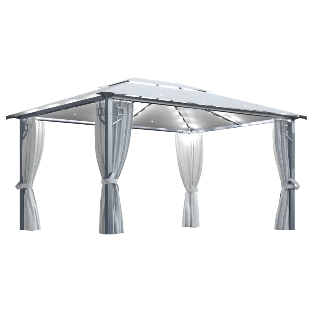 Gazebo with Curtain&LED String Lights 4x3 m Cream Aluminium