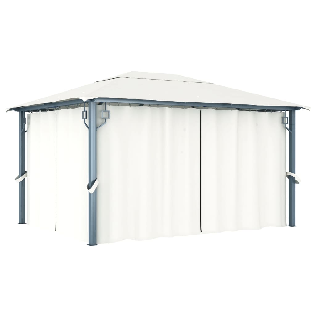 Gazebo with Curtain&LED String Lights 4x3 m Cream Aluminium