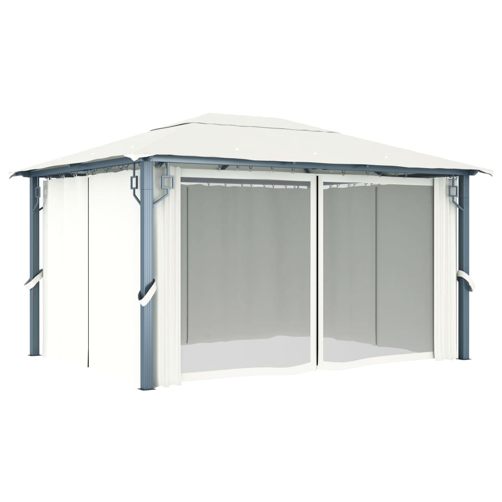 Gazebo with Curtain&LED String Lights 4x3 m Cream Aluminium