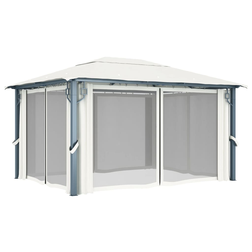 Gazebo with Curtain&LED String Lights 4x3 m Cream Aluminium