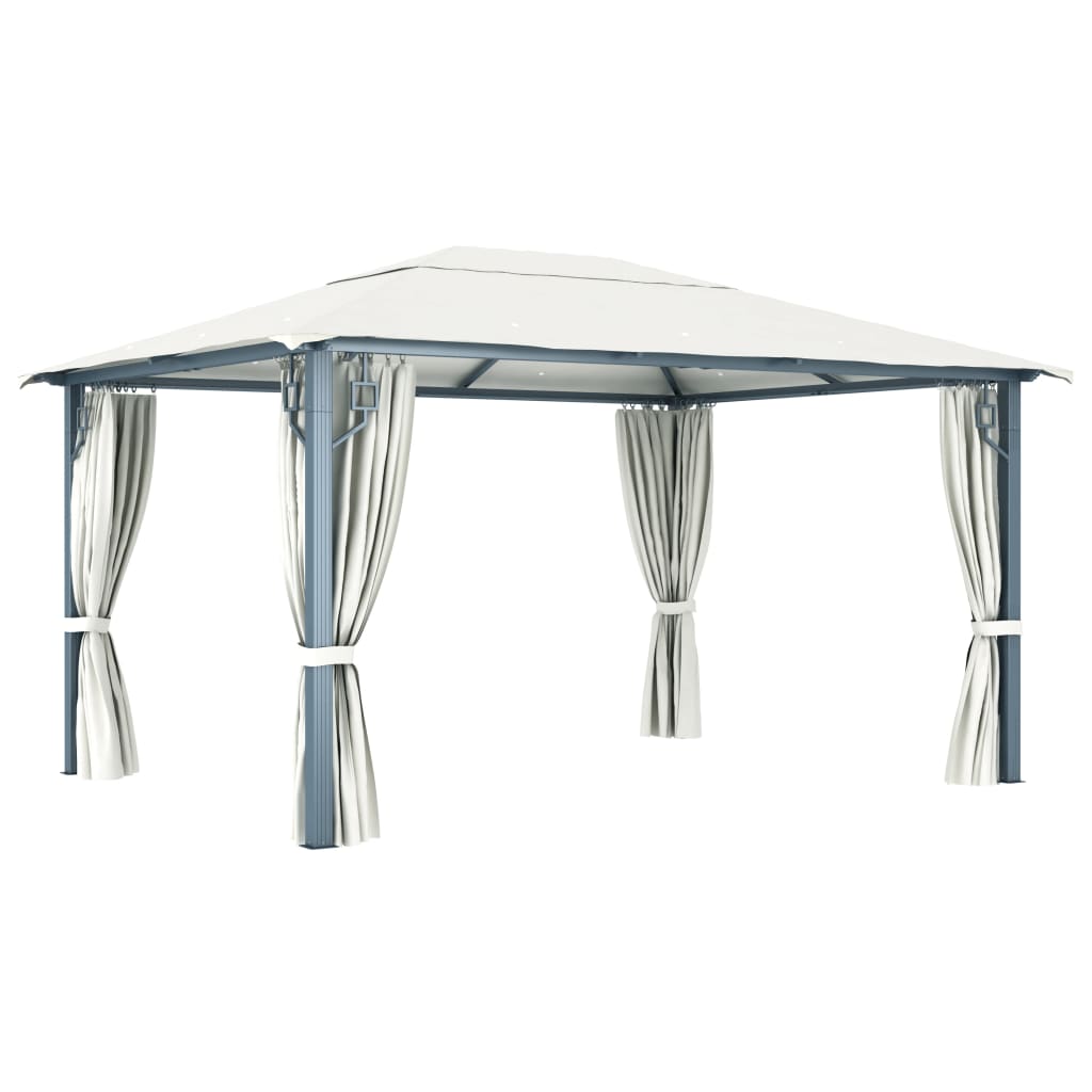 Gazebo with Curtain&LED String Lights 4x3 m Cream Aluminium