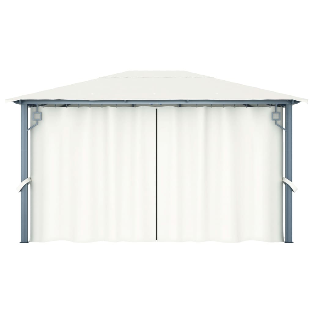 Gazebo with Curtain&LED String Lights 4x3 m Cream Aluminium