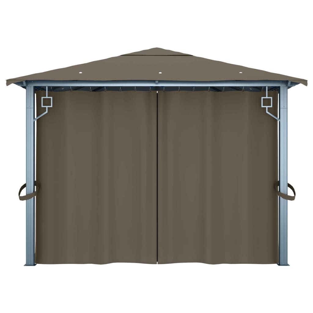Gazebo with Curtain&LED String Lights 4x3 m Taupe Aluminium