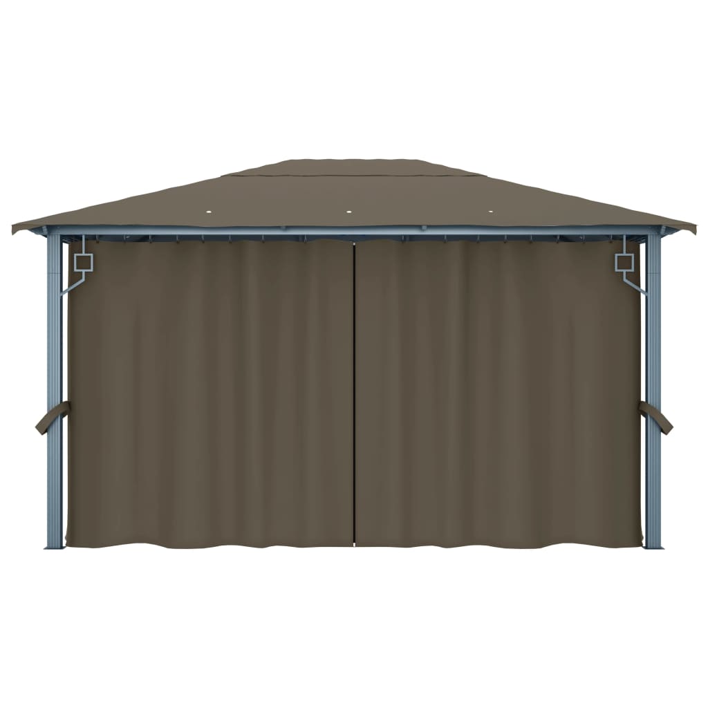 Gazebo with Curtain&LED String Lights 4x3 m Taupe Aluminium