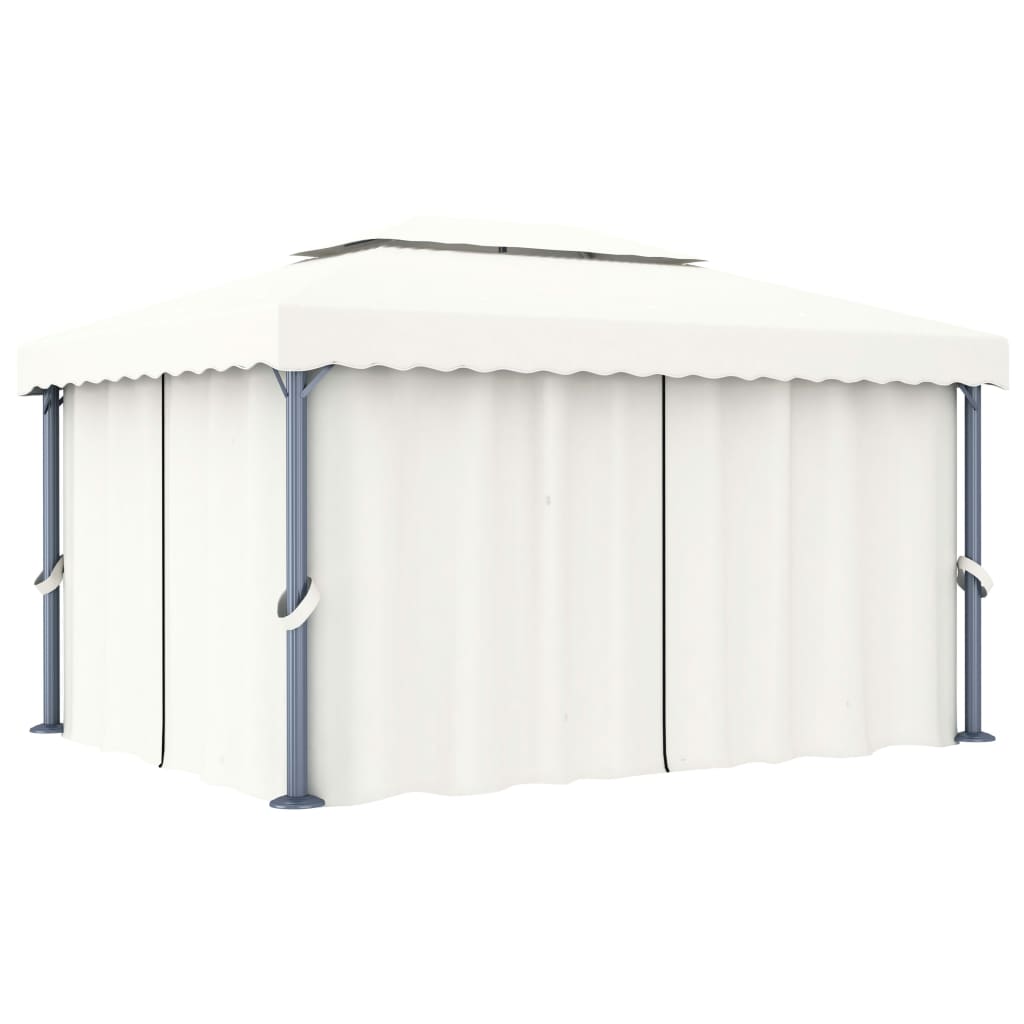 Gazebo with Curtain&LED String Lights 4x3 m Cream White