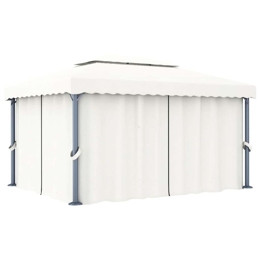 Gazebo with Curtain&LED String Lights 4x3 m Cream White