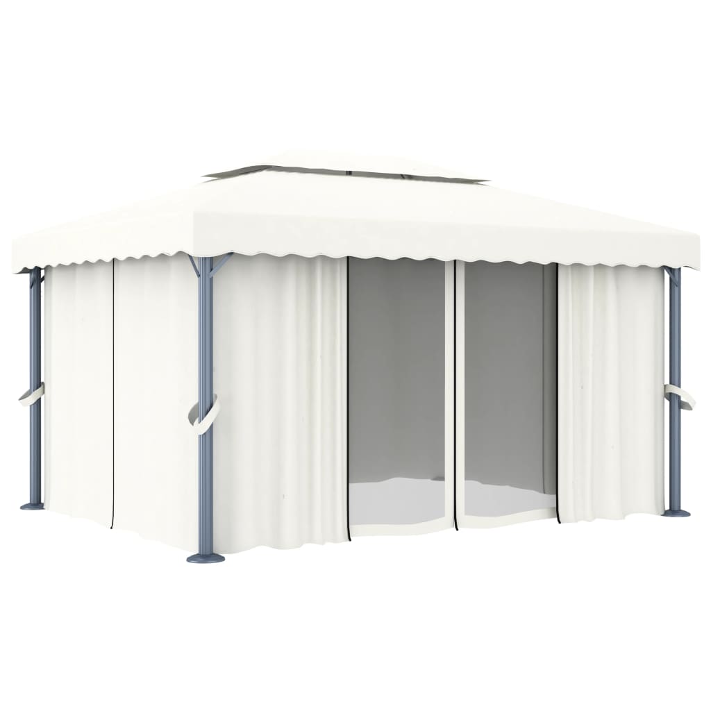 Gazebo with Curtain&LED String Lights 4x3 m Cream White