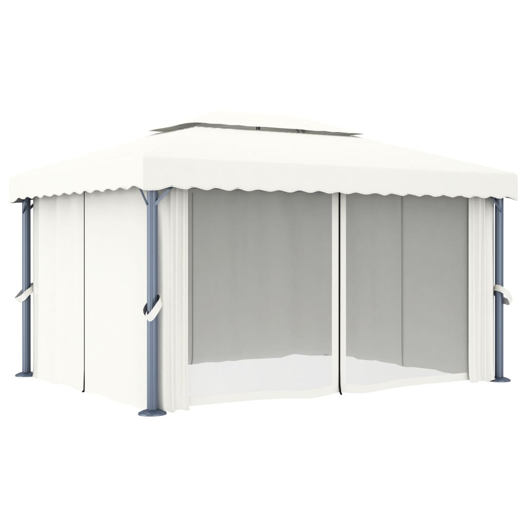 Gazebo with Curtain&LED String Lights 4x3 m Cream White