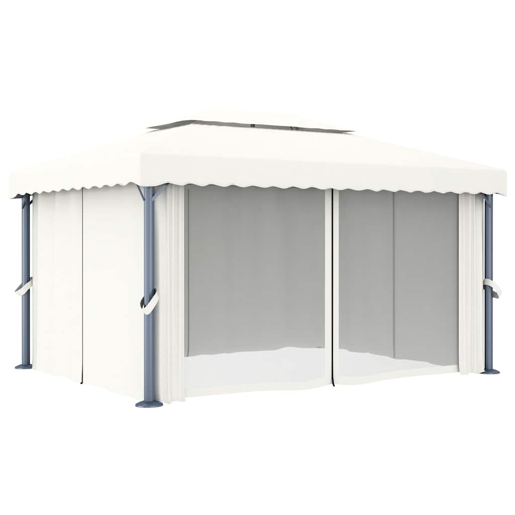 Gazebo with Curtain&LED String Lights 4x3 m Cream White