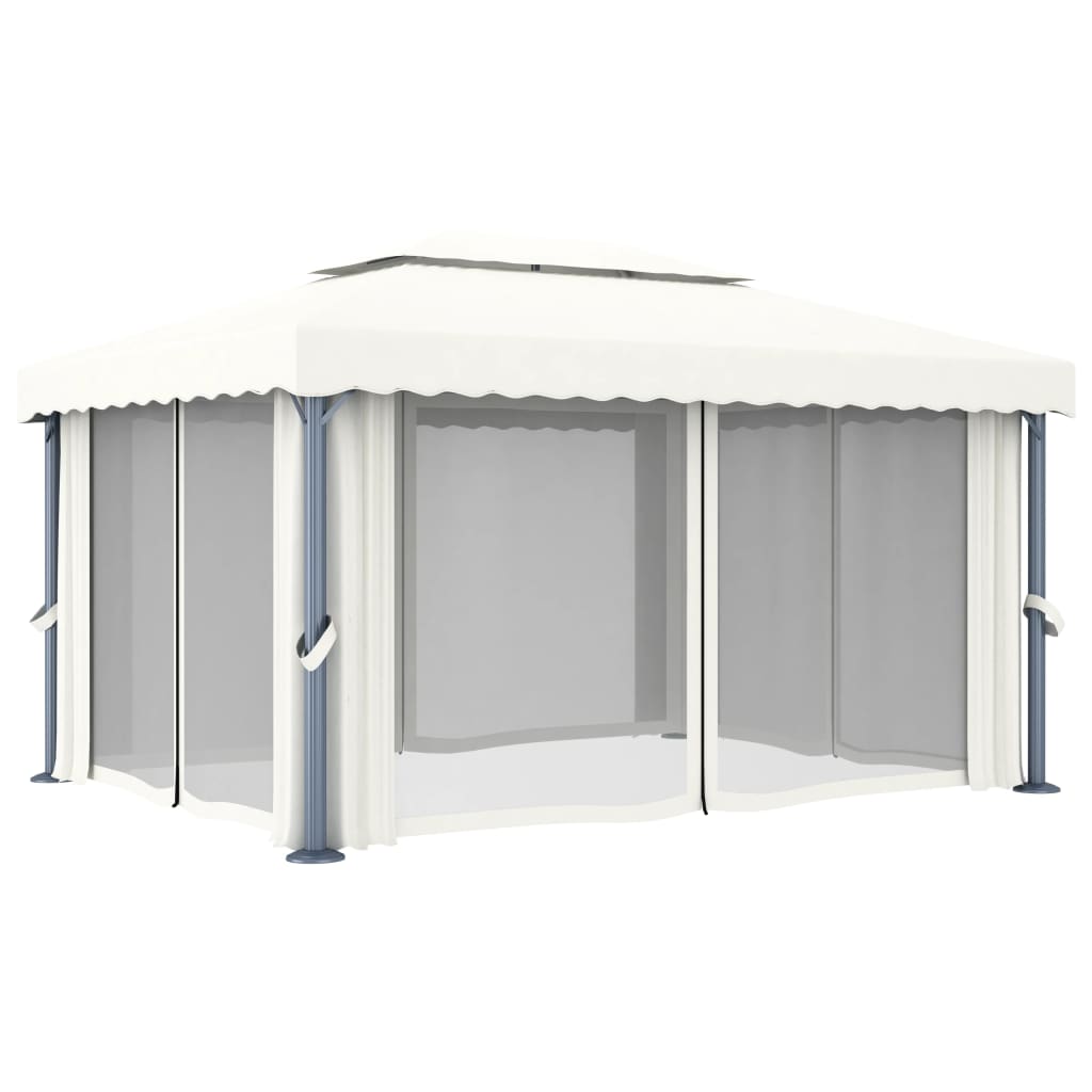 Gazebo with Curtain&LED String Lights 4x3 m Cream White