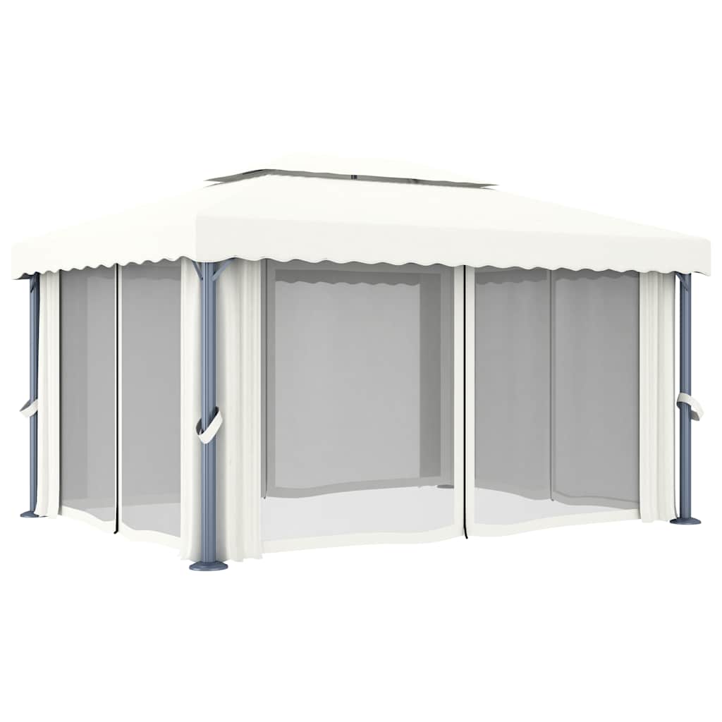 Gazebo with Curtain&LED String Lights 4x3 m Cream White