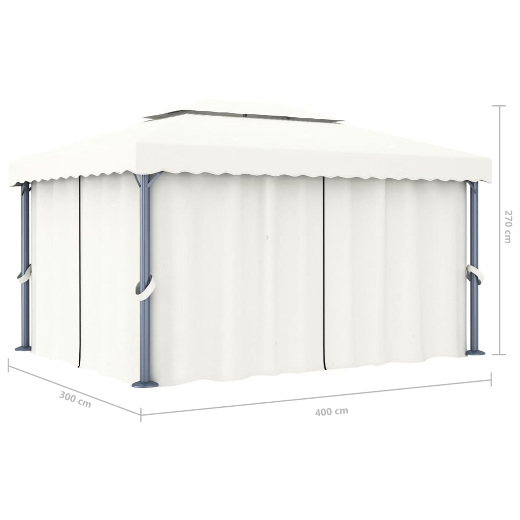 Gazebo with Curtain&LED String Lights 4x3 m Cream White