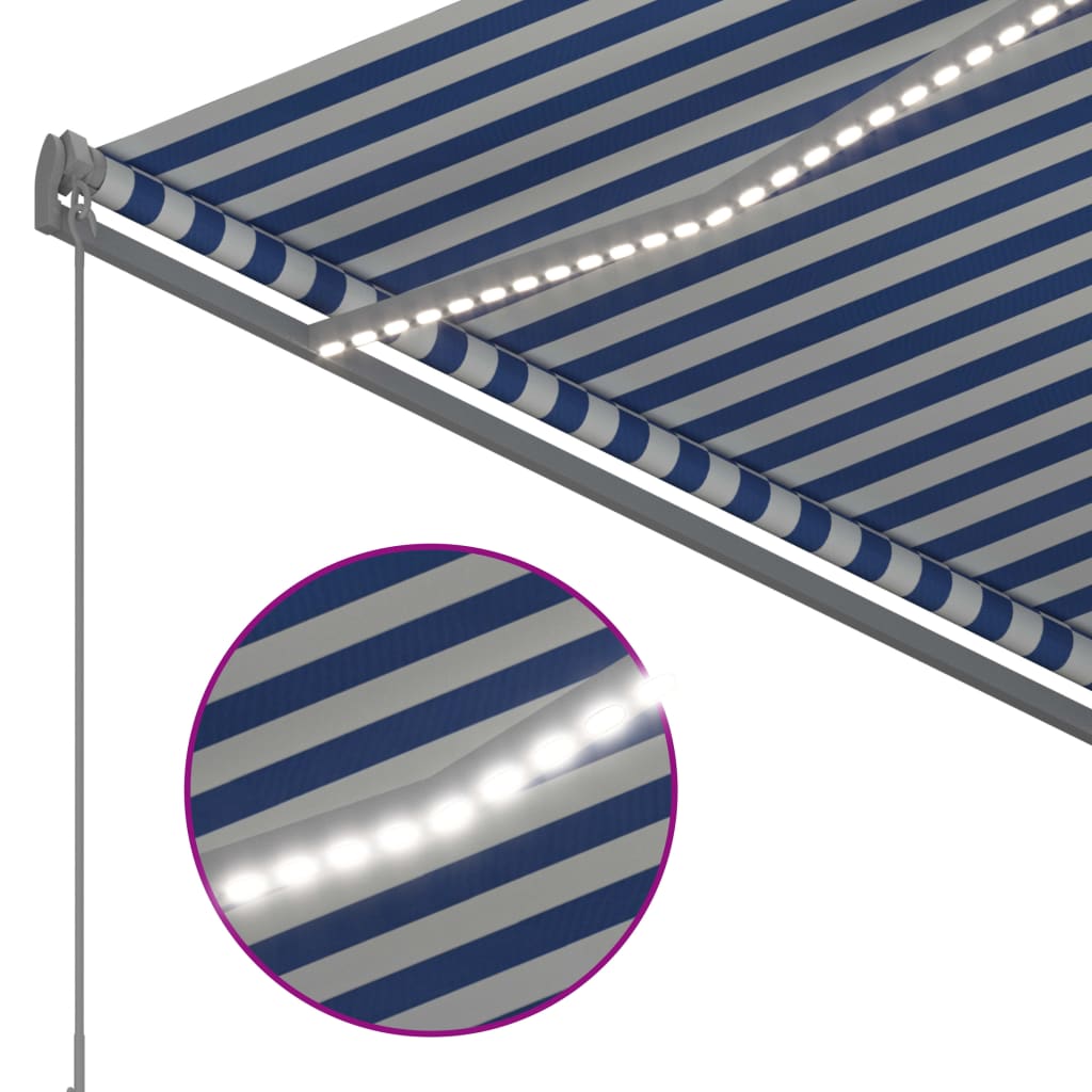 Manual Retractable Awning with LED 300x250 cm Blue and White