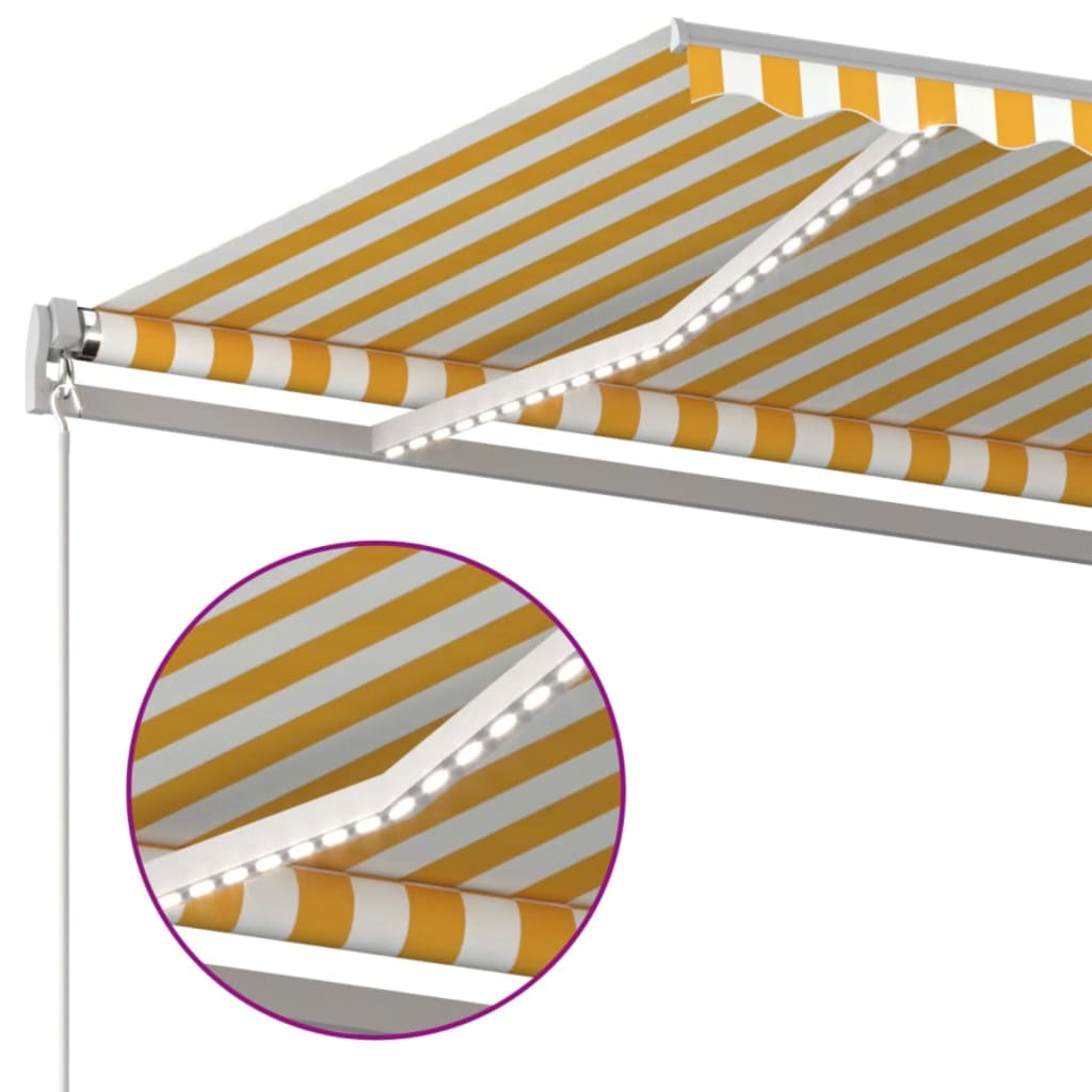 Manual Retractable Awning with LED 450x300 cm Yellow and White