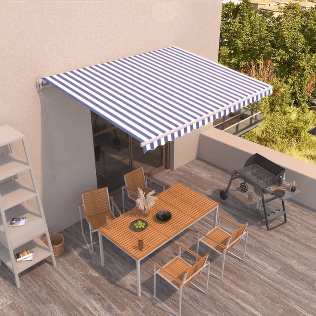 Manual Retractable Awning 400x350 cm Blue and White