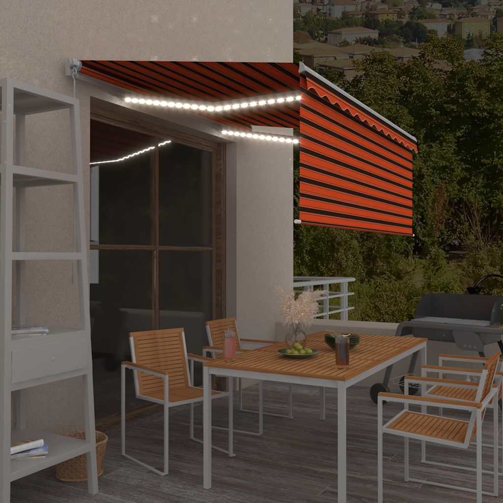 Manual Retractable Awning with Blind&LED 3.5x2.5m Orange&Brown