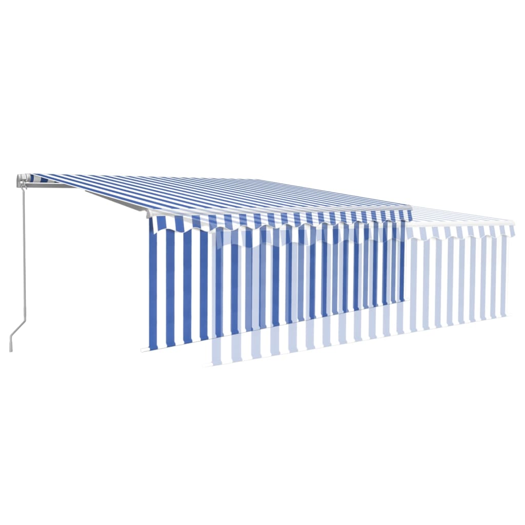 Manual Retractable Awning with Blind&LED 4.5x3m Blue&White