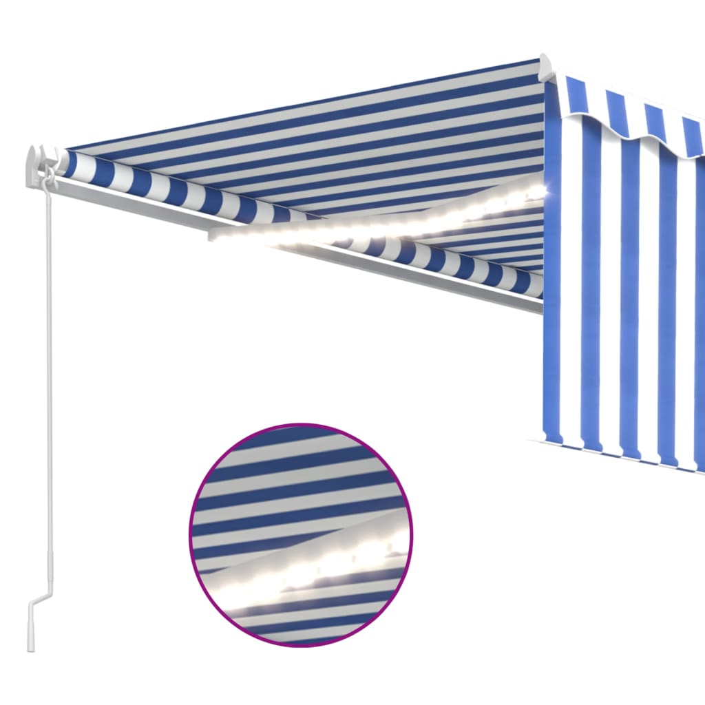Manual Retractable Awning with Blind&LED 4.5x3m Blue&White