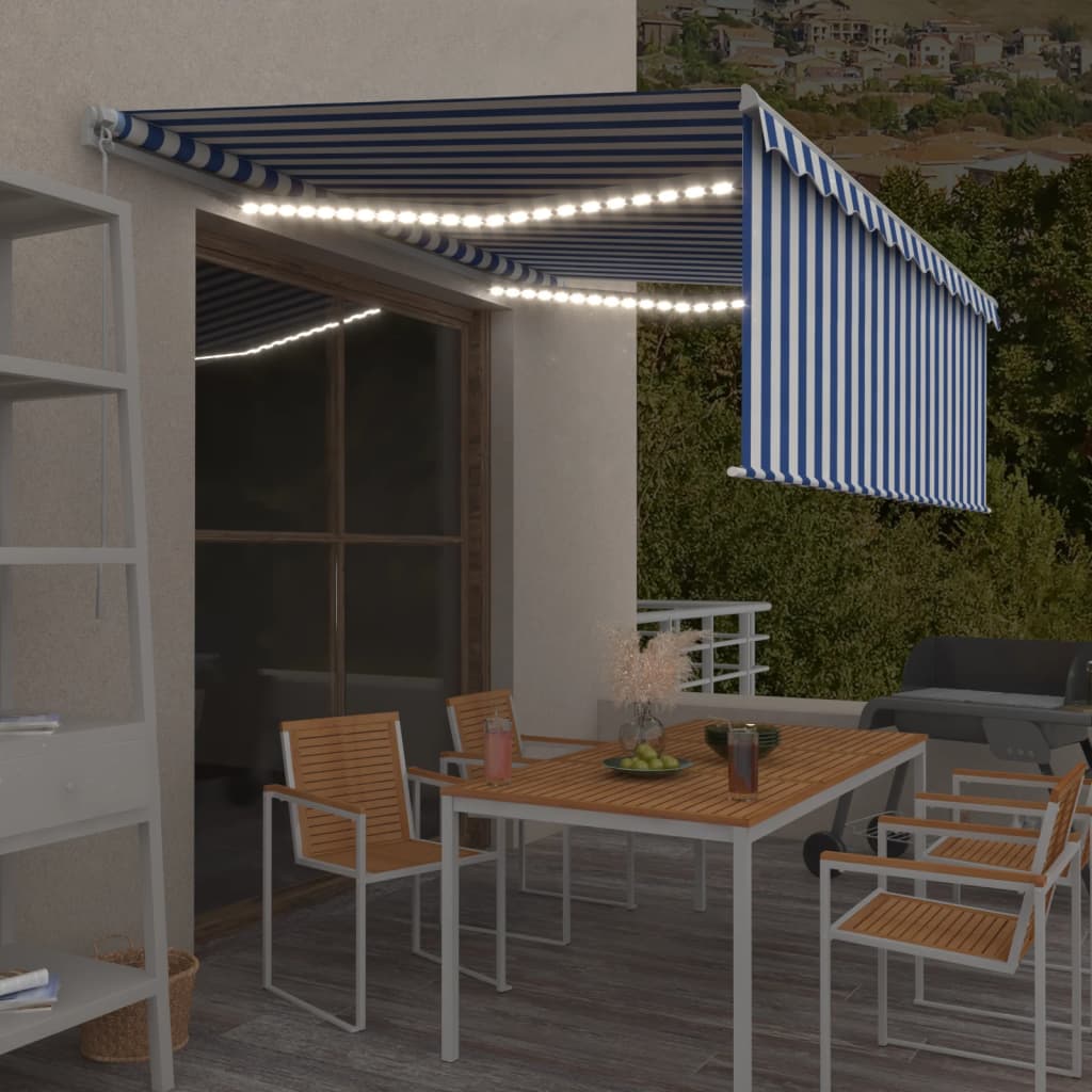 Manual Retractable Awning with Blind&LED 4.5x3m Blue&White