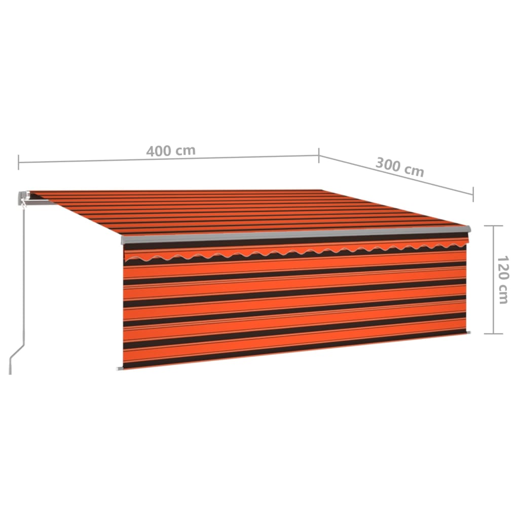 Manual Retractable Awning with Blind&LED 4x3m Orange&Brown