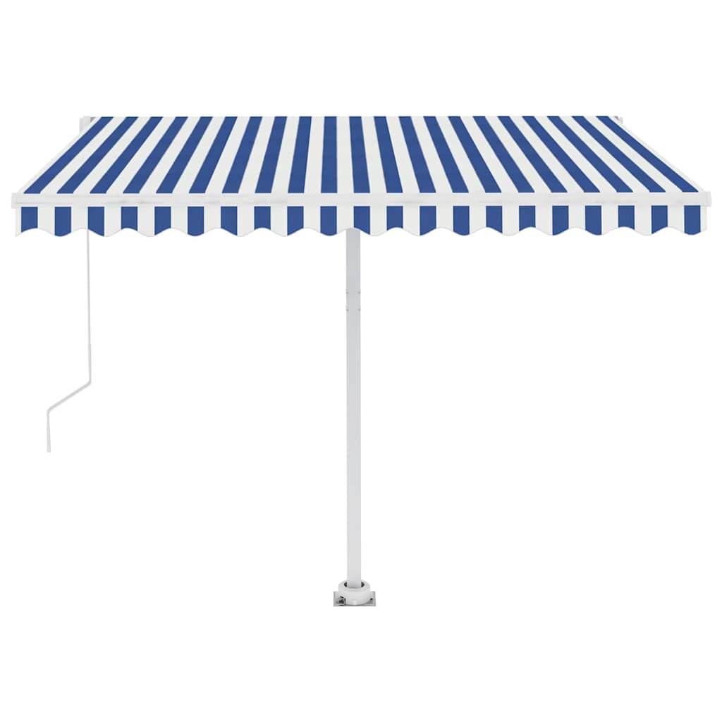 Manual Retractable Awning with LED 300x250 cm Blue and White