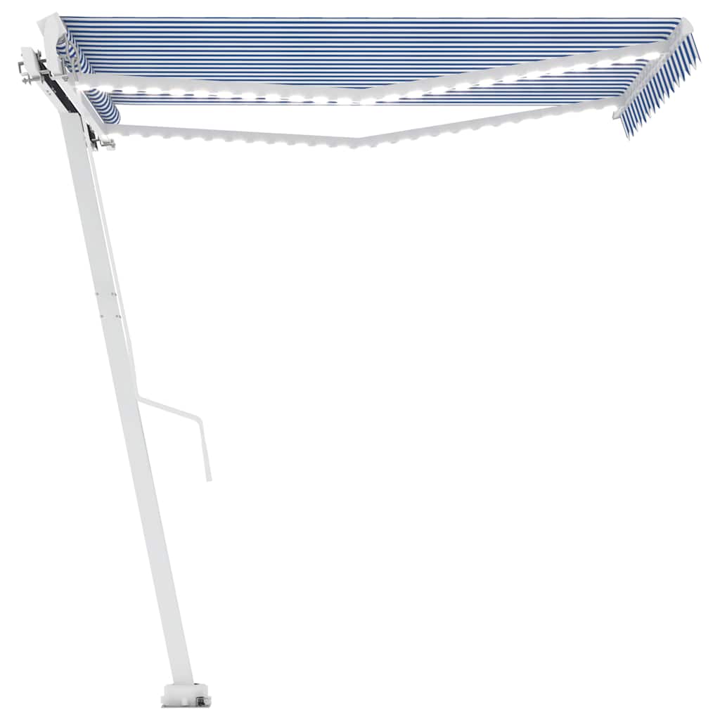 Manual Retractable Awning with LED 300x250 cm Blue and White