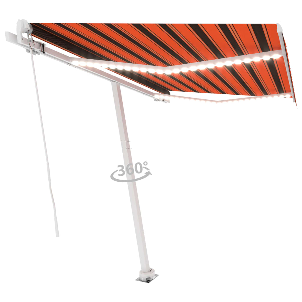 Manual Retractable Awning with LED 300x250 cm Orange and Brown