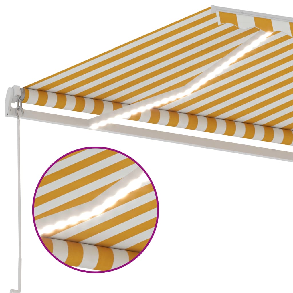 Manual Retractable Awning with LED 450x300 cm Yellow and White