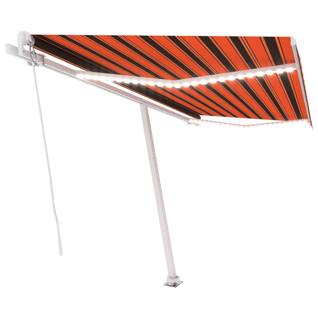 Manual Retractable Awning with LED 450x300 cm Orange and Brown