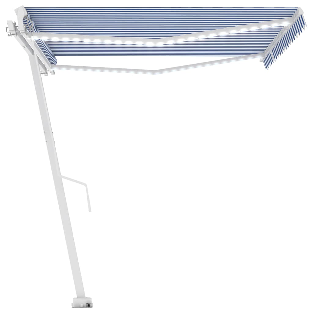 Manual Retractable Awning with LED 400x350 cm Blue and White