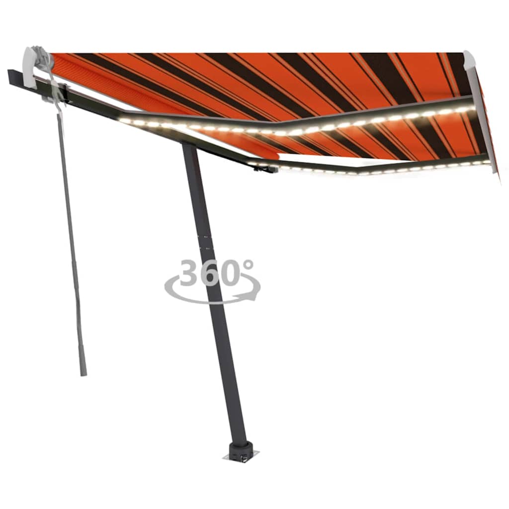 Manual Retractable Awning with LED 350x250 cm Orange and Brown