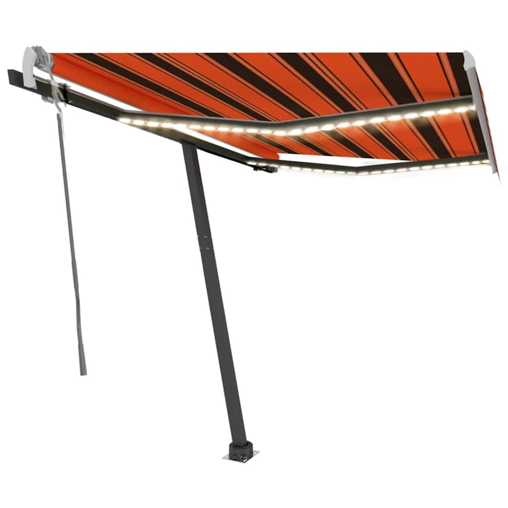 Manual Retractable Awning with LED 350x250 cm Orange and Brown