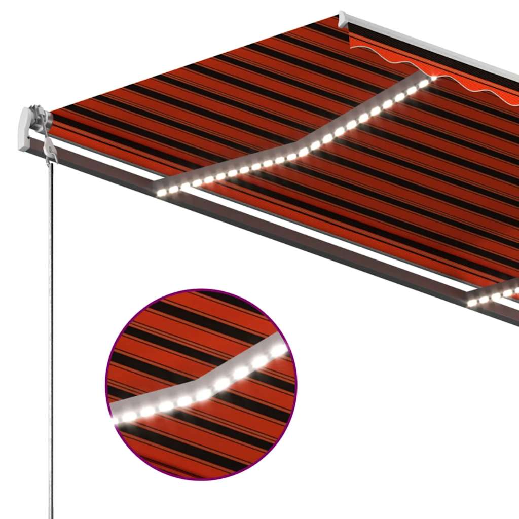 Manual Retractable Awning with LED 350x250 cm Orange and Brown