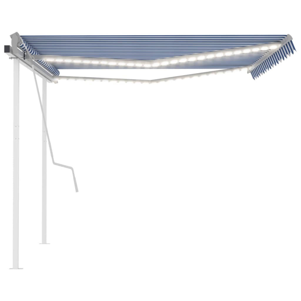 Manual Retractable Awning with LED 4.5x3 m Blue and White