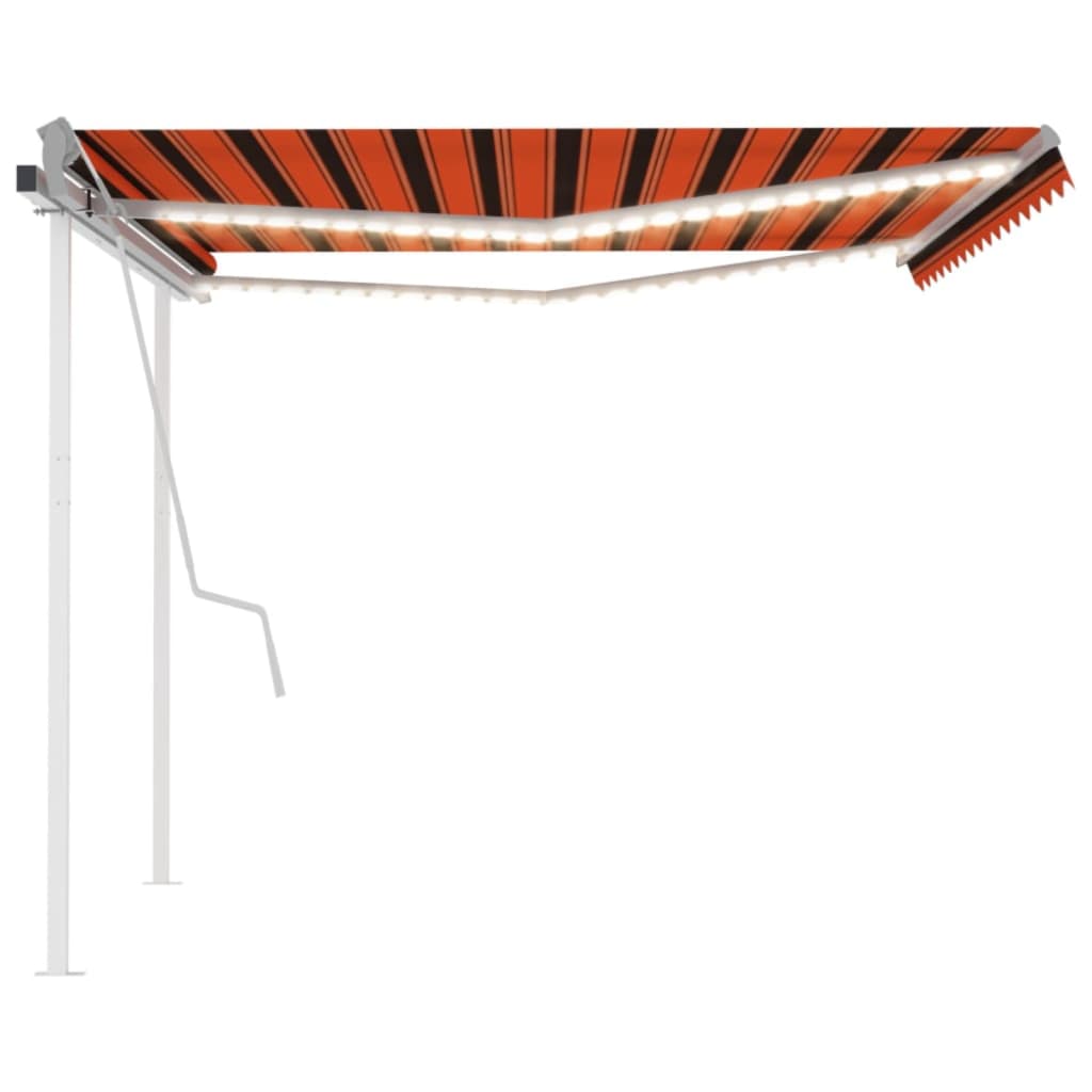 Manual Retractable Awning with LED 4.5x3 m Orange and Brown