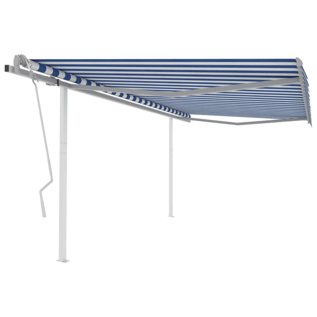 Manual Retractable Awning with Posts 4x3.5 m Blue and White