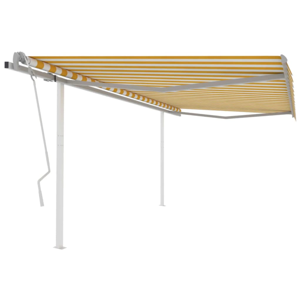 Manual Retractable Awning with Posts 4x3.5 m Yellow and White