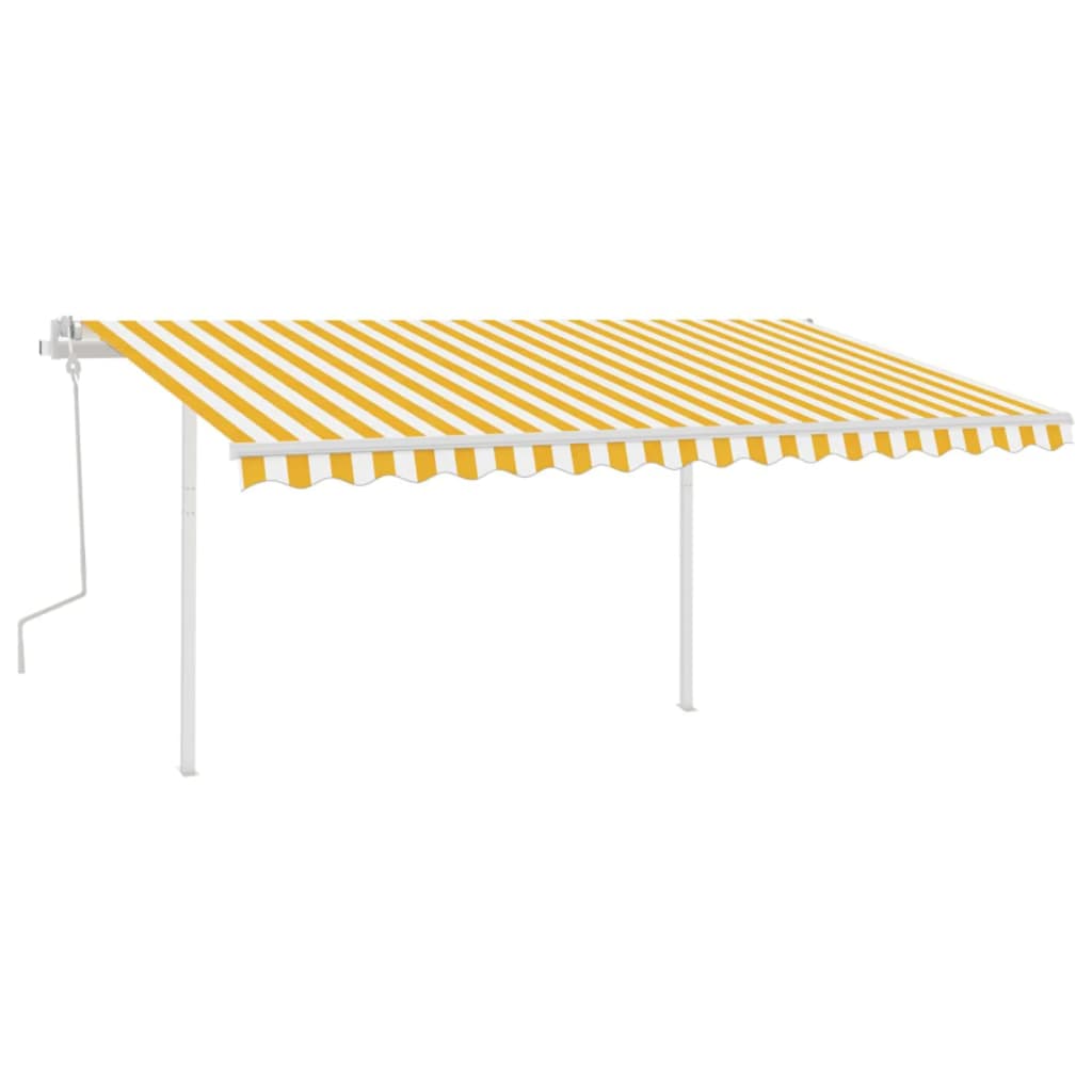 Manual Retractable Awning with Posts 4x3.5 m Yellow and White