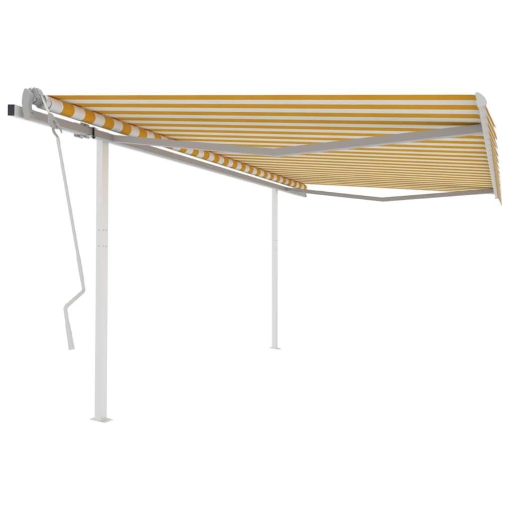 Manual Retractable Awning with Posts 4.5x3.5 m Yellow and White