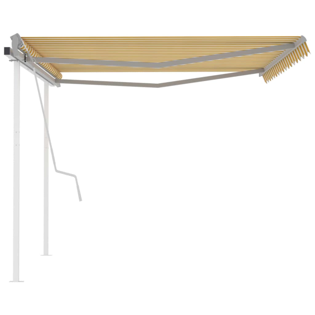 Manual Retractable Awning with Posts 4.5x3.5 m Yellow and White