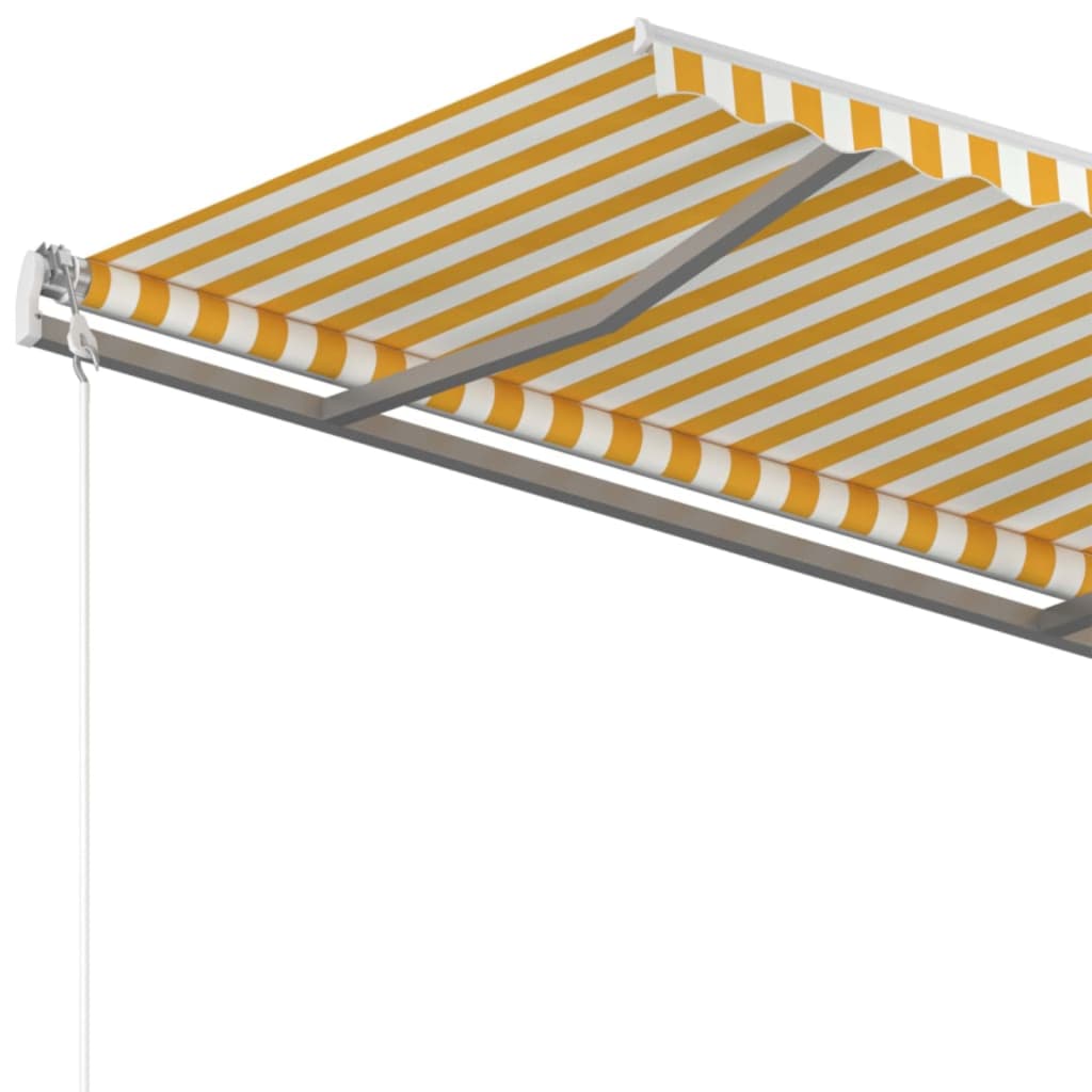 Manual Retractable Awning with Posts 4.5x3.5 m Yellow and White