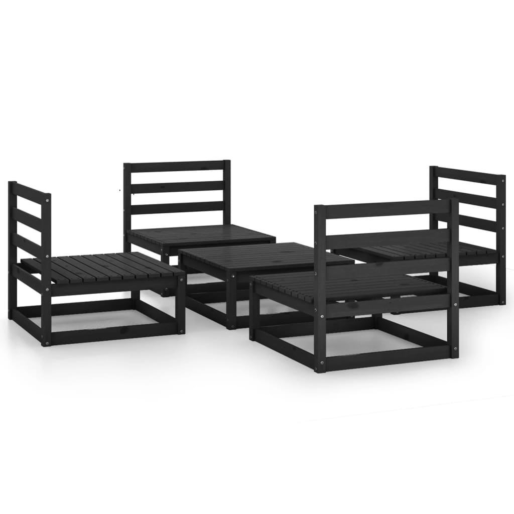 5 Piece Garden Lounge Set Black Solid Pinewood