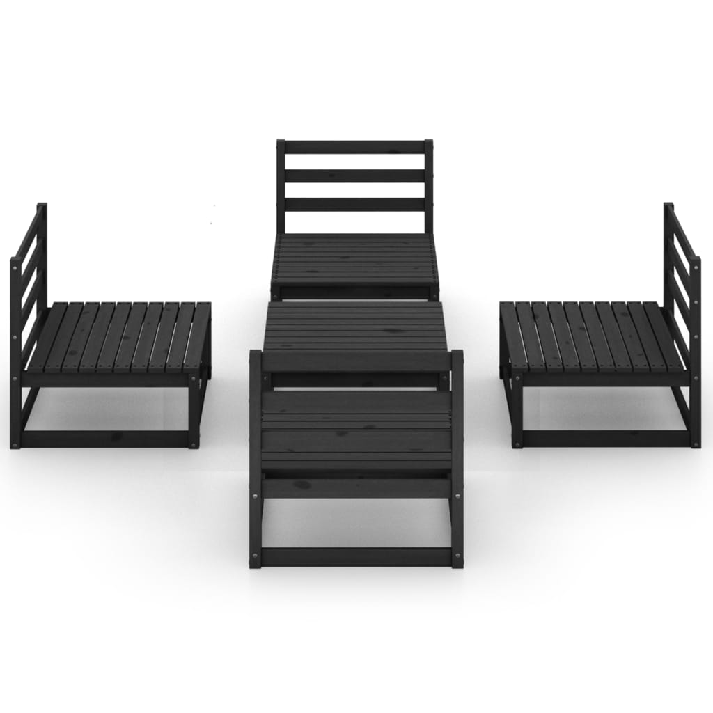 5 Piece Garden Lounge Set Black Solid Pinewood
