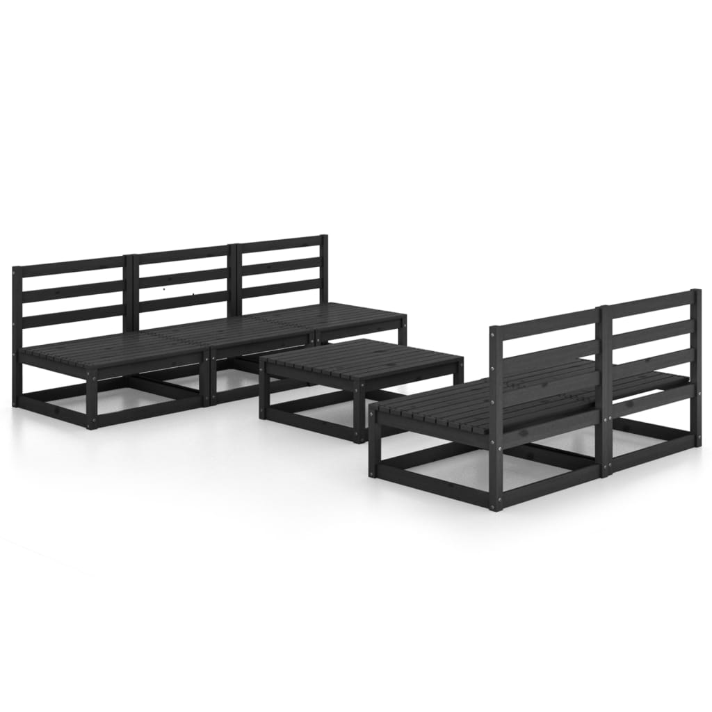 6 Piece Garden Lounge Set Black Solid Pinewood