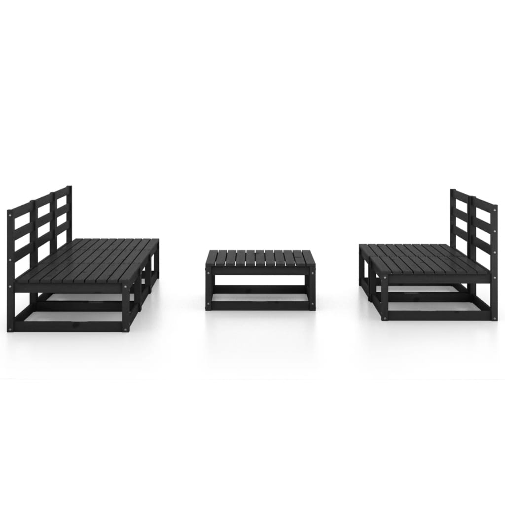 6 Piece Garden Lounge Set Black Solid Pinewood